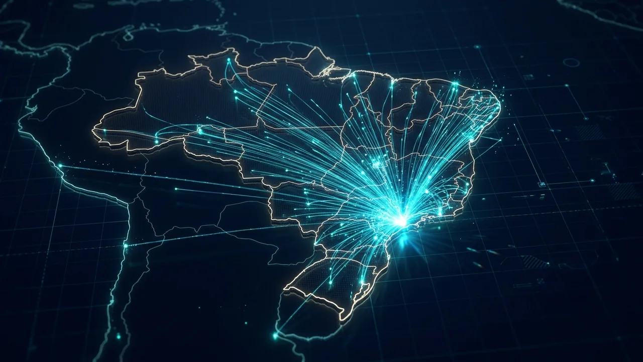 Visualização da rede de fibra ótica brasileira convergindo em São Paulo